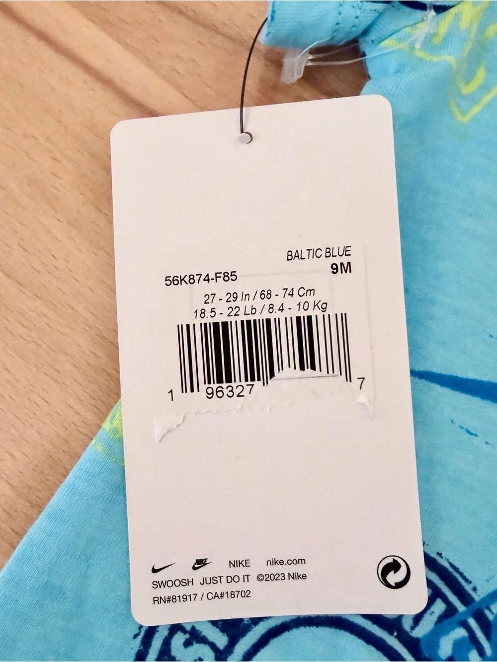 Nike Light Blue Graphic Infant ONE PIECE with Multicolor Logos
